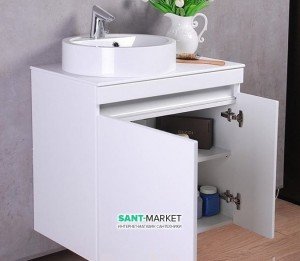 Тумба подвесная  Буль-Буль Sheldon 693х444х746 с раковиной Renata 430 и столешницей белый Sheldon 700 Б + стол