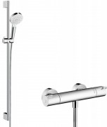 Душевой гарнитур со штангой Hansgrohe коллекция Crometta Vario 0.9 м с термостатом хром/белый 27813400