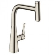 Змішувач для кухні з висувною лійкою одноважільний Hansgrohe колекція Metris Select сталь 14857800