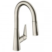 Змішувач для кухні з висувною лійкою одноважільний Hansgrohe колекція Talis S нержавіюча сталь 72815800