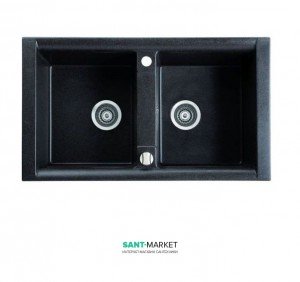 Мийка для кухні прямокутна Marmorin Profir врізна 2 чаші штучний камінь чорний 160 203 002