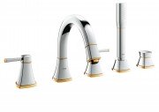 Смеситель двухвентильный на борт ванны Grohe Grandera с душевым гарнитуром хром/золото 19919IG0