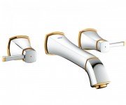 Змішувач для раковини двухвентильний настінний прихований Grohe Grandera на 3 отвори (винос 234 мм) хром / золото 20415IG0