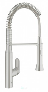 Смеситель для кухни с выдвижной лейкой Grohe K7 однорычажный на гибкой пружине суперсталь 31379DC0
