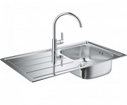 Мойка для кухни прямоугольная Grohe K200 крыло слева  врезная  нержавеющая сталь + смеситель BauEdge 31562SD0