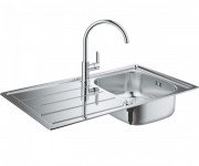 Мойка для кухни прямоугольная Grohe K200 крыло слева  врезная  нержавеющая сталь + смеситель BauEdge 31562SD0