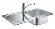 Мойка для кухни прямоугольная Grohe K300 45 -S крыло слева  1 чаша  врезная  нержавеющая сталь со смесителем Eurosmart 31565SD0