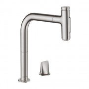 Смеситель для кухни Hansgrohe Metris Select M71 200 2jet sBox с вытяжным изливом однорычажный сталь 73818800