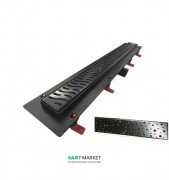 Желоб водосточный МСН 850 мм с горизонтальным фланцем и чёрной решеткой Капли CH 850 D C