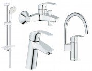 Набор смесителей Grohe Eurosmart для ванной и кухни однорычажные хром 123248MK