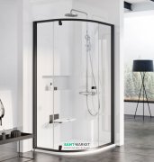 Душевой уголок полукруглый Ravak Pivot PSKK3-80 профиль черный стекло transparent 37644300Z1