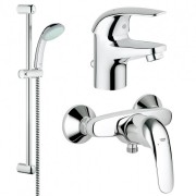 Комплект змішувачів для ванної з душовим гарнітуром Grohe Euroeco 3 в 1 хром 123232
