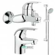 Комплект змішувачів для ванної з душовим гарнітуром 3 в 1 Grohe Euroeco латунь хром 124428