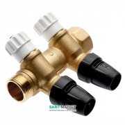 Колектор 3/4 на 2 контури Tece TECElogo з запірними вентилями євроконус d 16 мм латунь 8730008