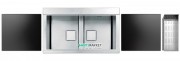 Кухонна мийка прямокутна на дві чаші з двома чорними скляними поверхнями Apell Sinphonia нержавіюча сталь PD862IKITB