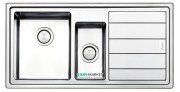 Кухонна мийка прямокутна подвійна Apell Linear Plus RIGHT з донним клапаном і сифоном нержавіюча сталь Brushed LNP1002FRBC