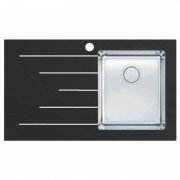 Кухонная мойка прямоугольная фронтальная часть черное стекло pop-up механизм Apell Pura LEFT нержавеющая сталь Brushed PU861ILBC