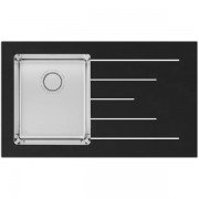 Кухонная мойка прямоугольная фронтальная часть черное стекло pop-up механизм Apell Pura RIGHT нержавеющая сталь Brushed PU861IRBC