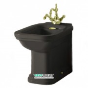 Біде підлогове приставне Kerasan Waldorf з одним отвором чорний глянсовий золото 4121K5