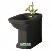 Биде напольное приставное Kerasan Waldorf с одним отверстием черный глянцевый золото 4121K5