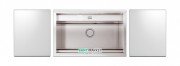 Кухонная мойка прямоугольная с телескопическим смесителем и двумя белыми стеклянными поверхностями Apell Regola нержавеющая сталь RE791IKITW