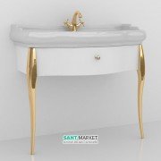 Консоль под раковину Kerasan Retro белый глянцевый ножки золото ручка золото с кристаллом 7363K8