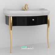 Консоль під раковину Kerasan Retro чорний глянсовий ніжки золото ручка золото з кристалом 7363K4
