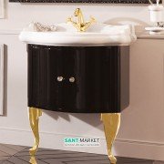 Тумба под раковину Kerasan Retro 69 см чёрный глянцевый ручки кристалл золото 7361K4