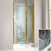 Дверь душевая левосторонняя Kerasan Retro SX профиль золото стекло прозрачное с декором 9140N1