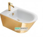 Біде підвісне Catalano Gold & Silver безободковое з одним отвором кераміка білий / золото 1BS55NRBO