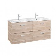 Тумба подвесная МДФ 120х45 береза с двойной раковиной для ванной Roca Victoria керамика белый A855850422