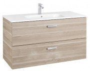 Тумба подвесная МДФ 100х46 береза с раковиной для ванной Roca Victoria керамика белый A855851422