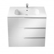 Тумба подвесная с тремя ящиками МДФ 80х46 белый глянец с раковиной для ванной Roca Victoria-N керамика белый A855837806