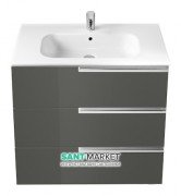 Тумба подвесная с тремя ящиками МДФ 80х46 серый антрацит с раковиной для ванной Roca Victoria-N керамика белый A855837153