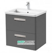Тумба підвісна з двома ящиками МДФ 60х44 сірий антрацит з раковиною для ванної Roca Gap кераміка білий з сифоном A855997153