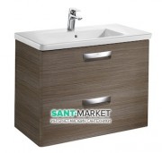 Тумба підвісна з двома ящиками МДФ 80х44 тик з раковиною для ванної Roca Gap кераміка білий з сифоном A855998150