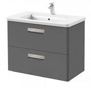 Тумба підвісна з двома ящиками МДФ 80х44 сірий антрацит з раковиною для ванної Roca Gap кераміка білий з сифоном A855998153