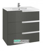 Тумба подвесная с тремя ящиками МДФ 60х46 серый антрацит с раковиной для ванной Roca Victoria-N керамика белый A855839153
