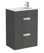 Тумба підвісна з двома ящиками МДФ 50.5х36 сірий антрацит з раковиною для ванної Roca Debba кераміка білий з сифоном A855904153