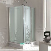 Душовий куточок лівобічний Kerasan Retro SX 100х100 см профіль хром матове скло з декором 9150P0