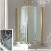 Душевой уголок правосторонний Kerasan Retro DX 100х100 см профиль золото прозрачное стекло с декором 9149N1