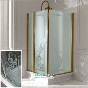 Душевой уголок правосторонний Kerasan Retro DX 100х100 см профиль бронза прозрачное стекло с декором 9149N3