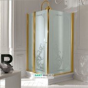 Душовий куточок правобічний Kerasan Retro DX 100х100 см профіль золото матове скло з декором 9149P1