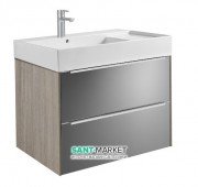 Тумба підвісна ДСП / ДВП 80х49.8 дуб / темне дзеркальне скло з раковиною для ванної Roca Inspira FINECERAMIC білий A851076403