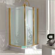 Душовий куточок Kerasan Retro SX лівобічний 80х96 см профіль золото скло матове з декором 9142P1