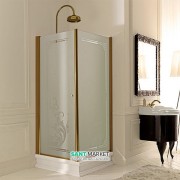 Душовий куточок правобічний Kerasan Retro DX 80х80 см профіль бронза матове скло з декором 9160P3