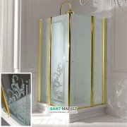 Душовий куточок Kerasan Retro DX / SX 80х80 см профіль золото прозоре скло з декором 9159N1