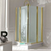 Душевой уголок Kerasan Retro DX/SX 80х80 см профиль золото матовое стекло с декором 9159P1