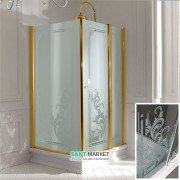 Душовий куточок Kerasan Retro SX лівобічний 80х96 см профіль золото скло прозоре з декором 9142N1