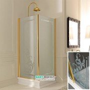 Душевой уголок правосторонний Kerasan Retro DX 80х80 см профиль золото прозрачное стекло с декором 9160N1